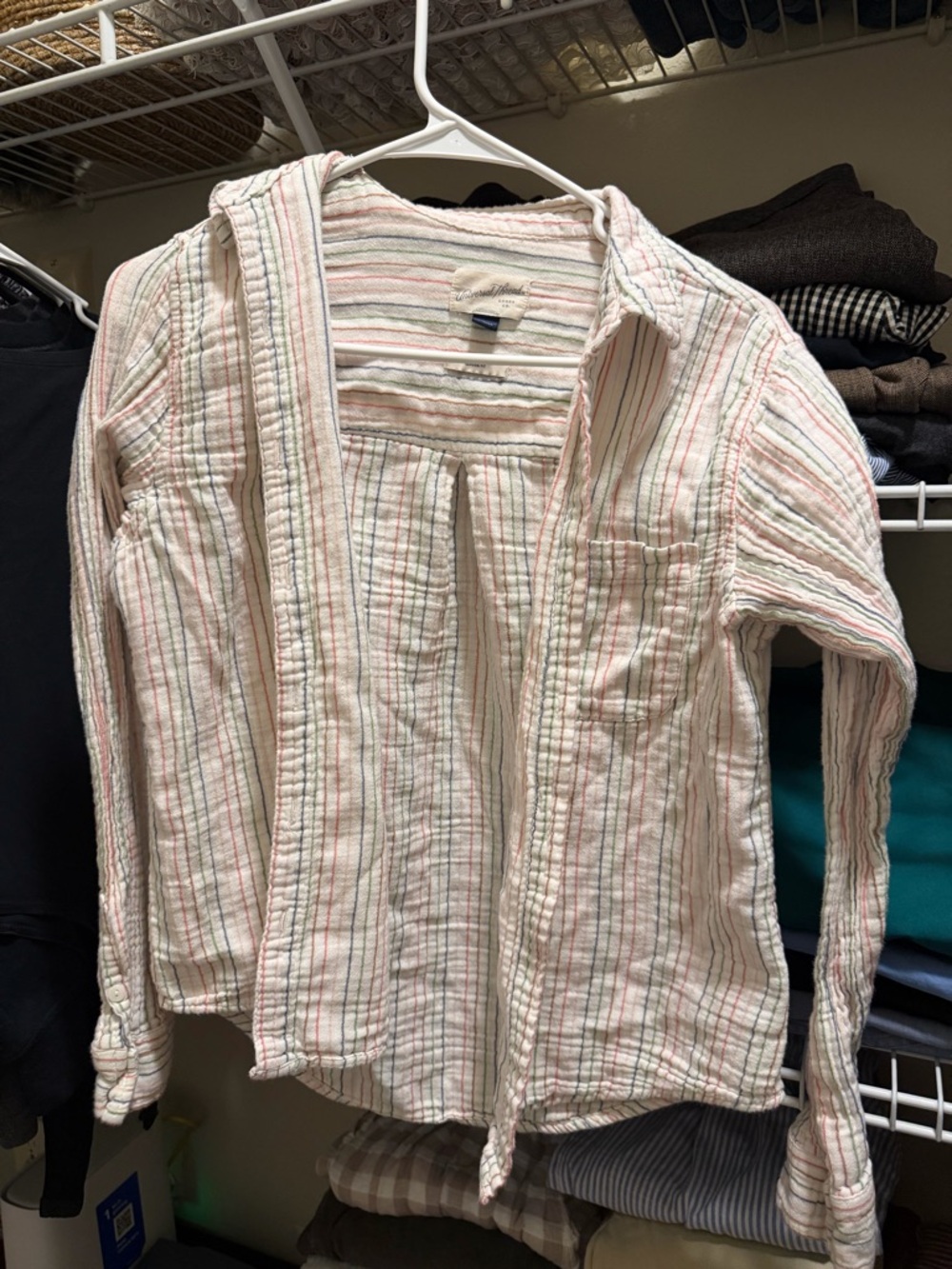 Universal Thread Cream Button-Up Shirt with Multicolor Pastel Stripes